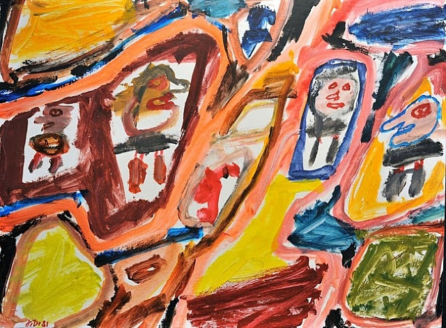 Jean Dubuffet, Site avec 4 Personnages 50x67 cm, acrylique sur papier (1961) Jean Dubuffet, Site avec 4 Personnages 50x67 cm, acrylique sur papier (1961)